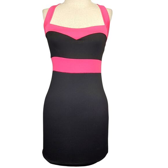 Black and Pink Mini Bodycon Dress Size Small - Picture 1 of 5